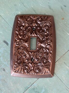 Vintage light switch cover ornate bronze brass mcm
